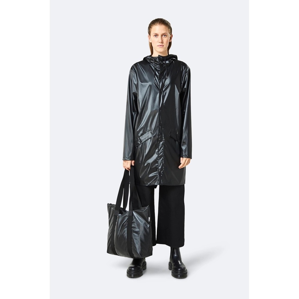 RAINS Rush Tote Bag Shiny Black Waterproof Shoulder Bag OS Minimalist Gorpcore